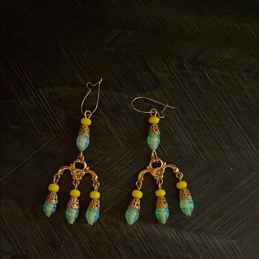 Elegant Silver and Yellow Chandelier Earrings